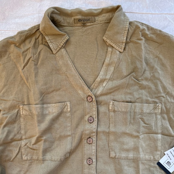 NWT RipCurl Oversized Linen Short Sleeve Button Up Shirt Light Olive Size Small - Picture 6 of 11